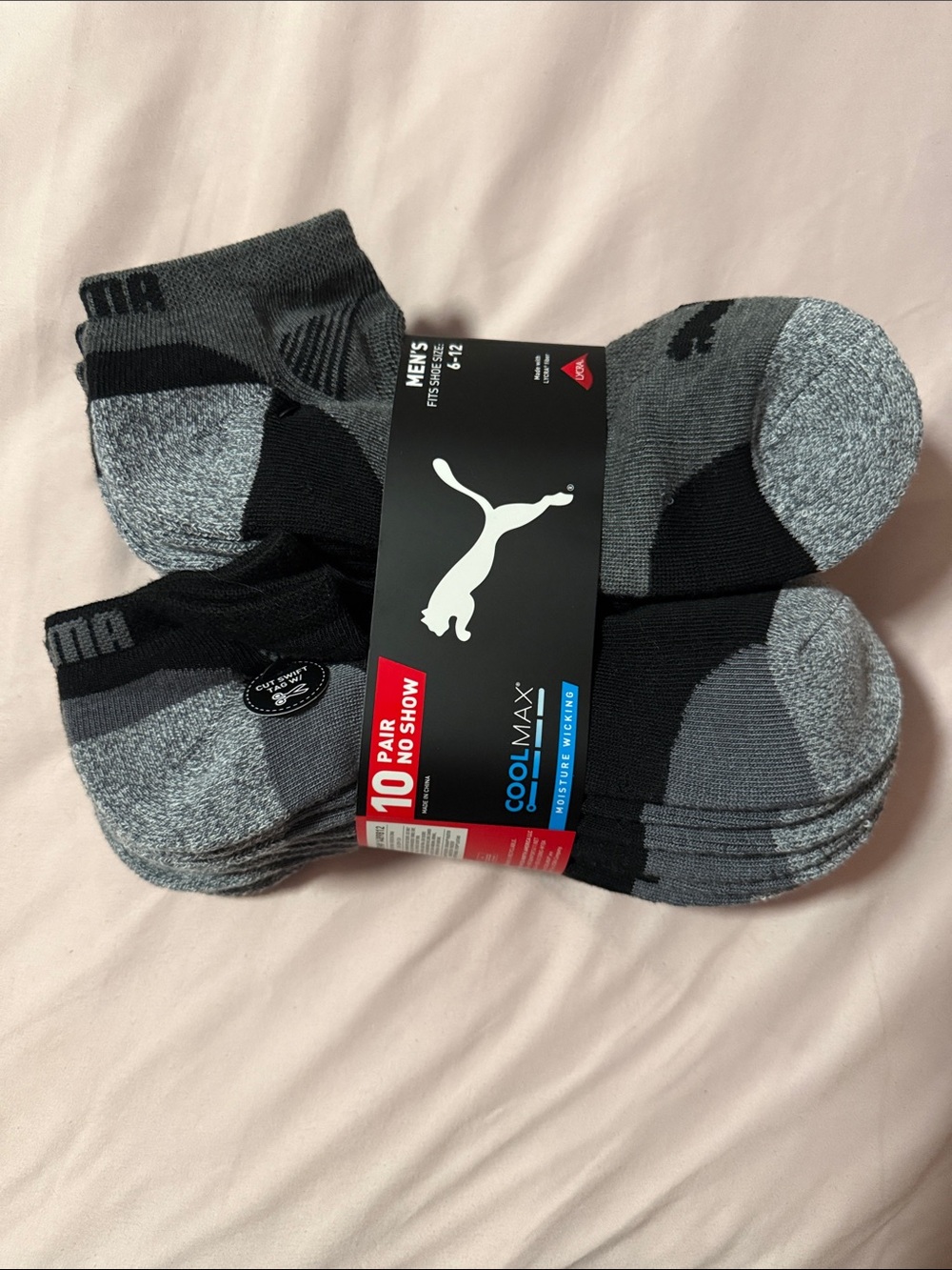 Puma Men's No-Show Athletic Socks in Gray and Black - 10 Pack